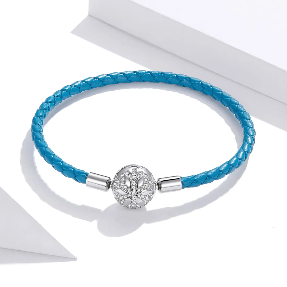 Pandora Style Silver Snowflake Leather bracelet - SCB196