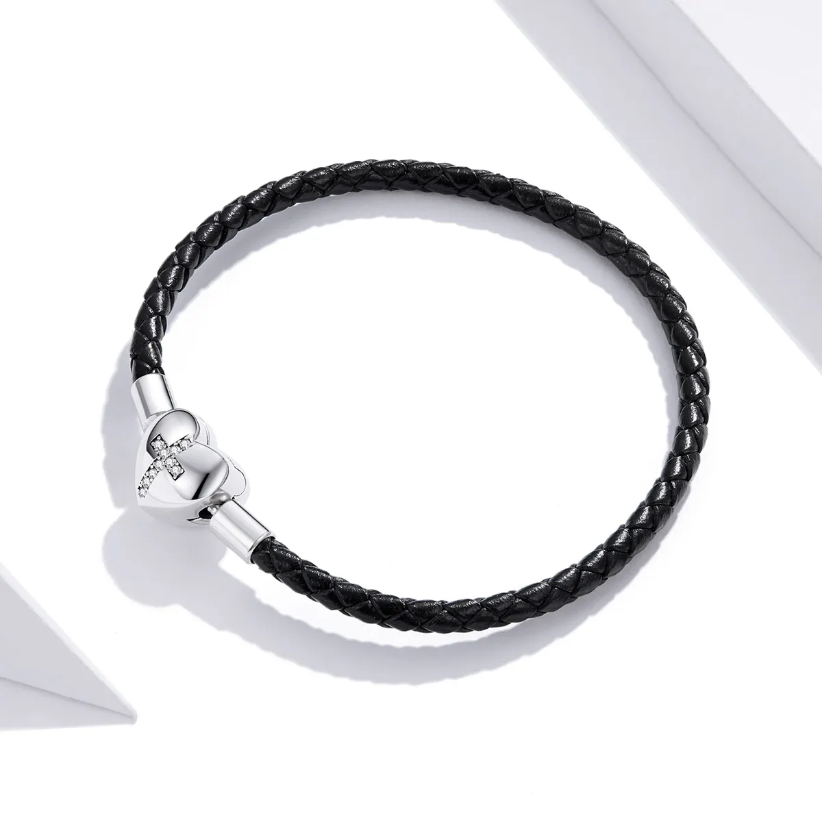 Pandora Style Silver Christening Cross Leather bracelet - SCB205