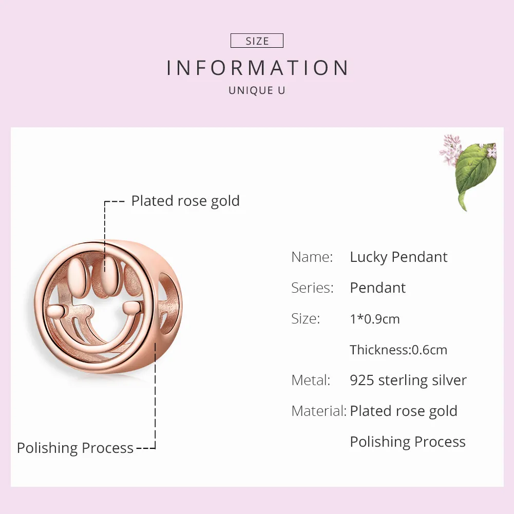 Pandora Style Rose Gold Lucky Smile Charm - SCC1787