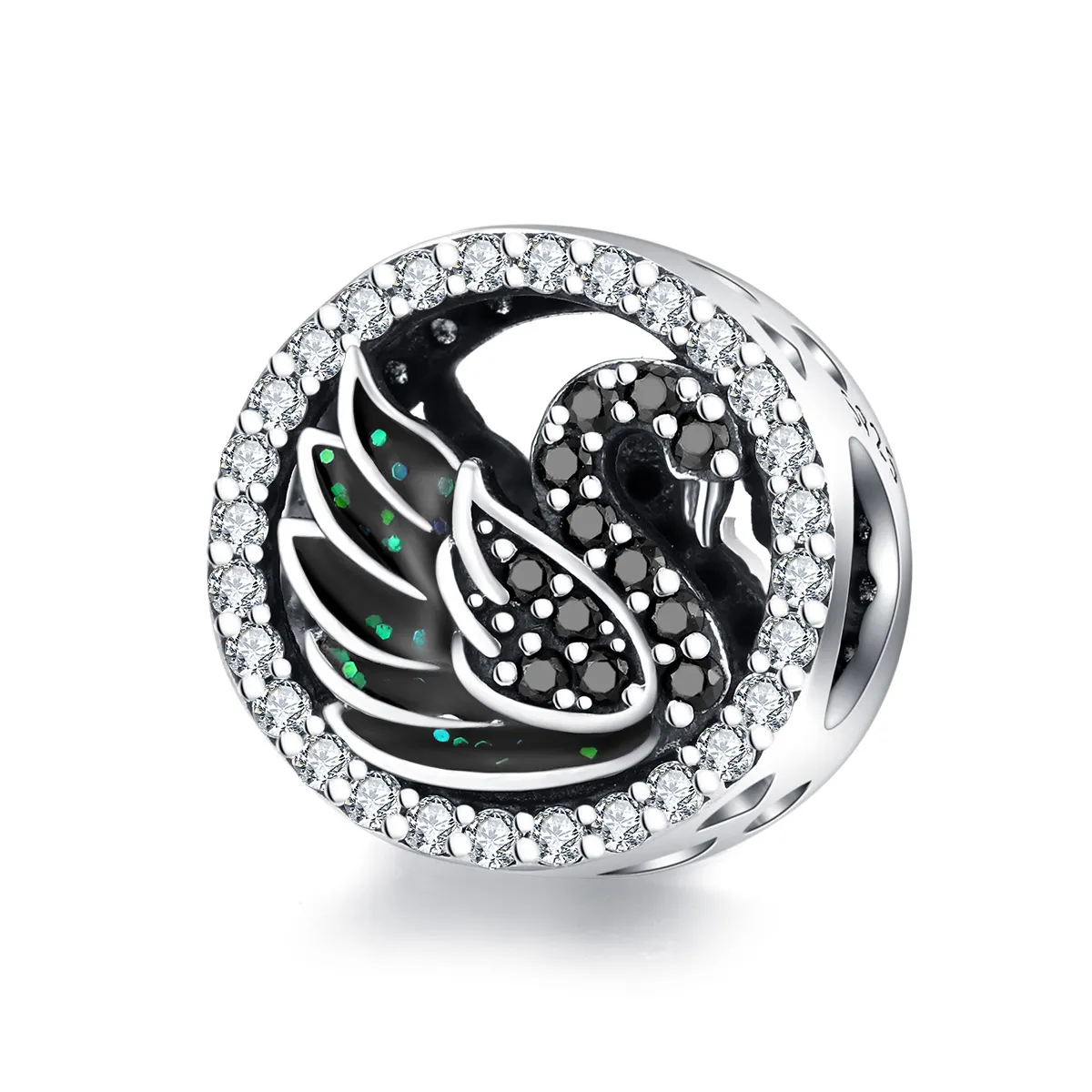 pandora style silver black swan charm scc1342