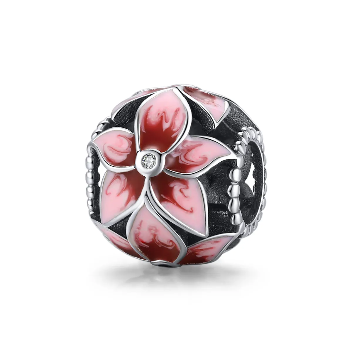 pandora style silver blooming flower charm scc1707