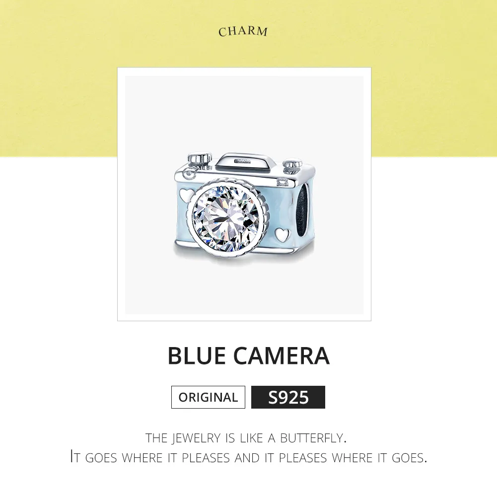 Pandora Style Silver Blue Camera Charm - BSC264