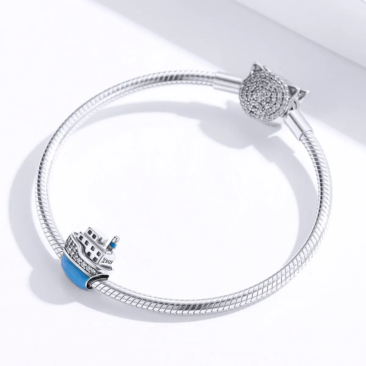 Pandora Style Silver Blue Cruise Ship Charm - SCC1379