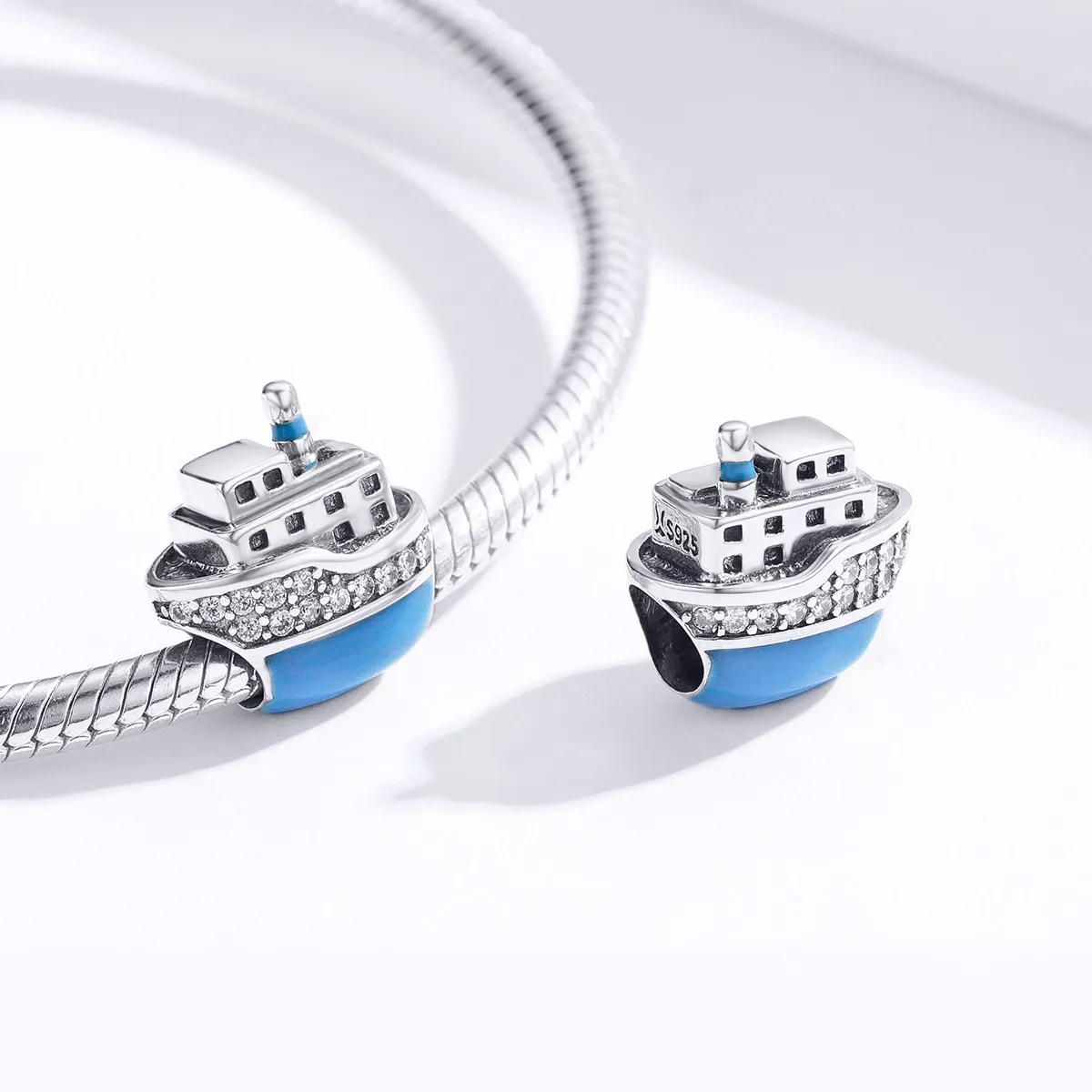 Pandora Style Silver Blue Cruise Ship Charm - SCC1379