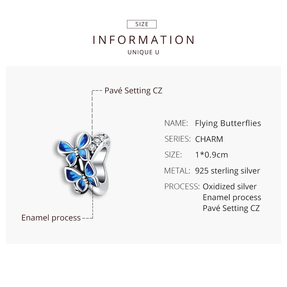 Pandora Style Silver Flying Butterflies Charm - SCC1731