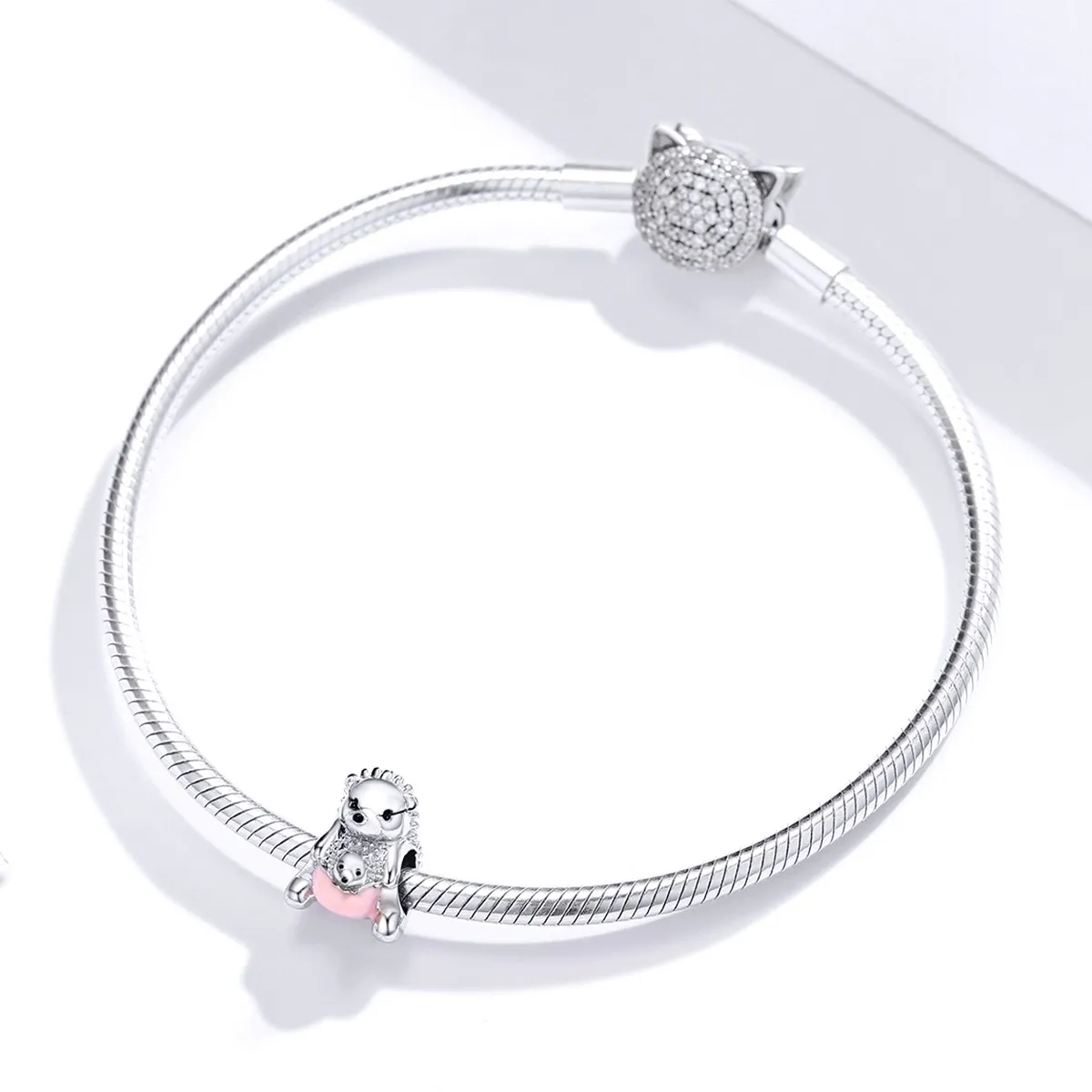 Pandora Style Silver Hedgehog mor og barn Charm - BSC239