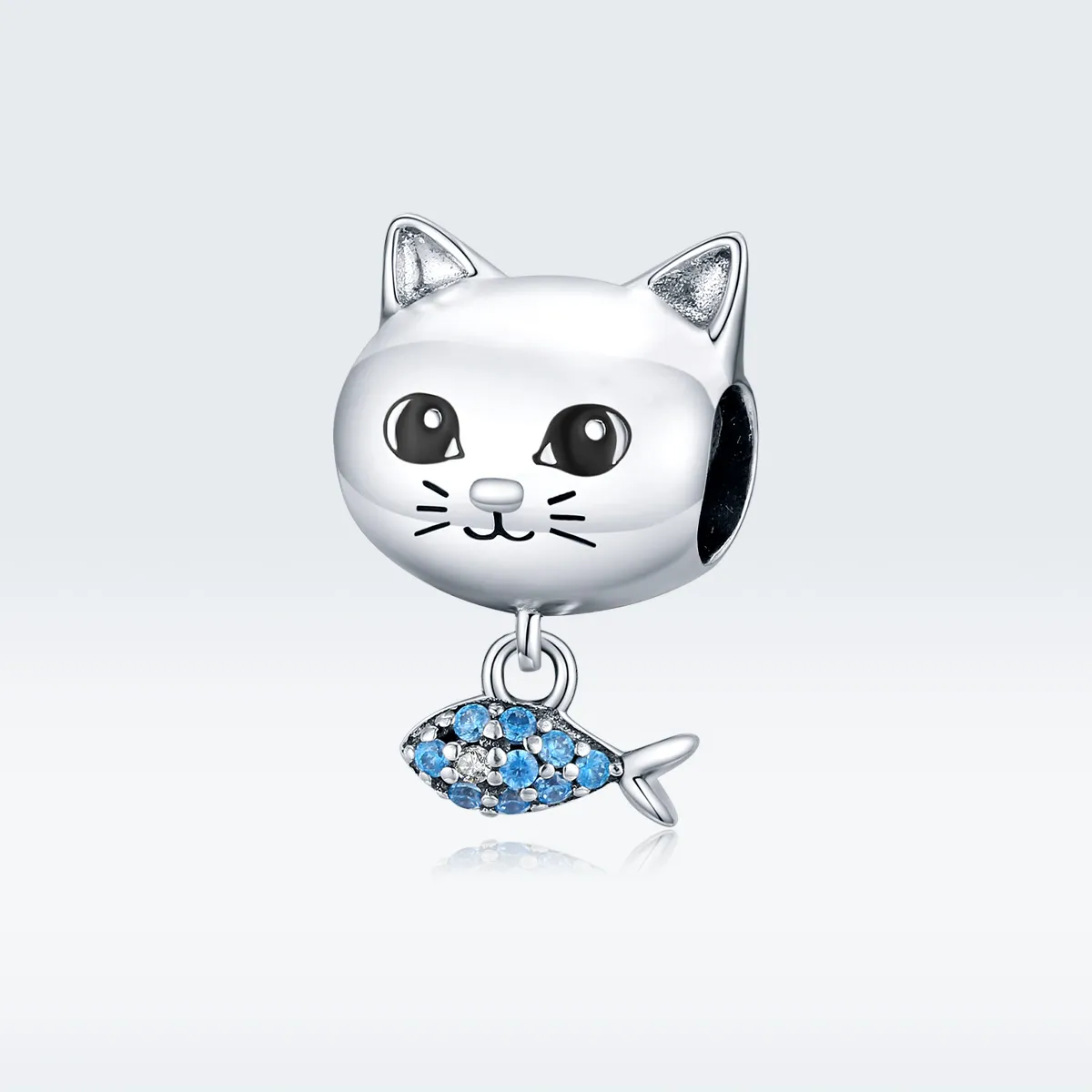 Pandora Style Silver Kitty Love Fish Charm - BSC226