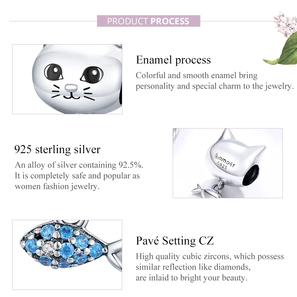 Pandora Style Silver Kitty Love Fish Charm - BSC226