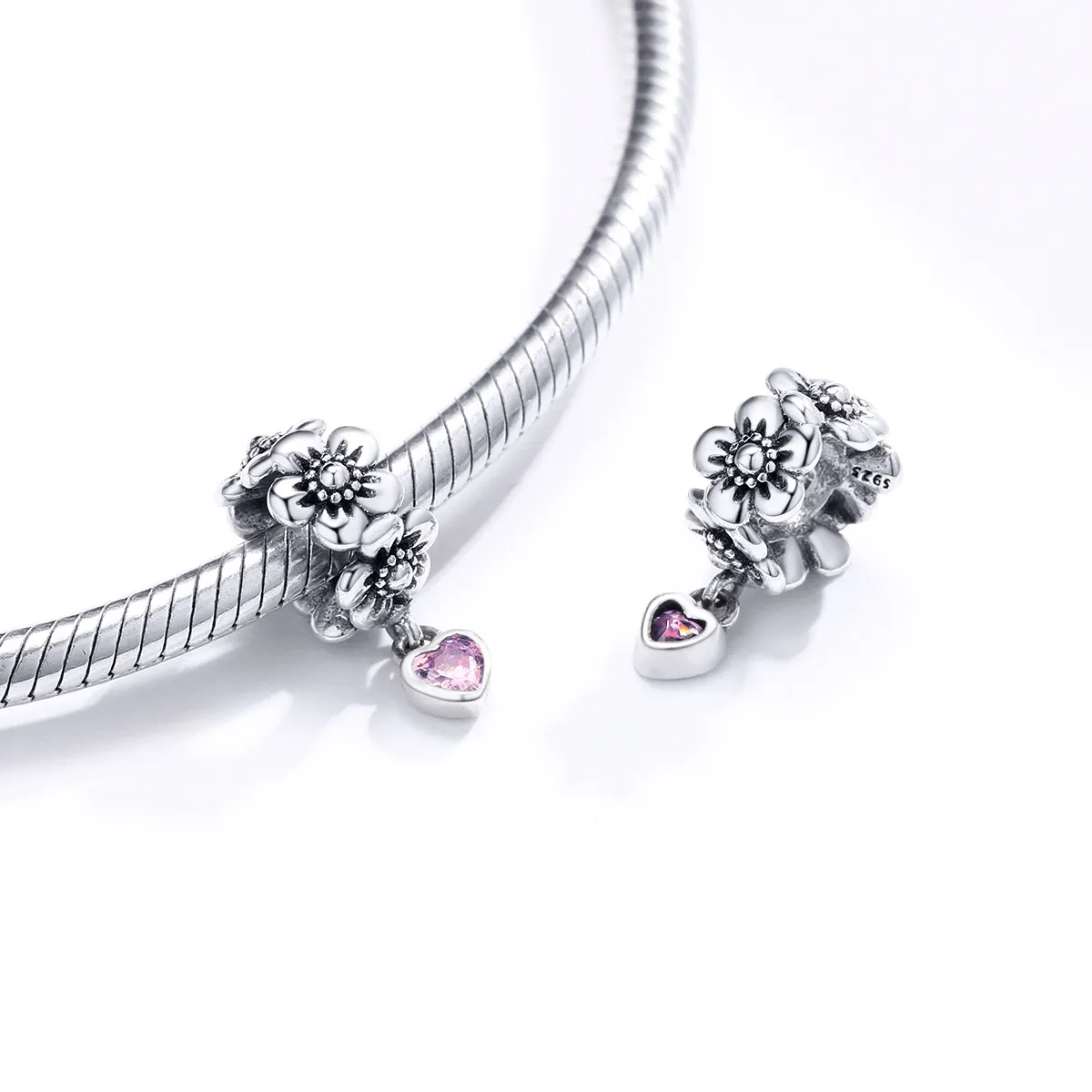 Pandora Style Silver Love Flower Charm - SCC1485