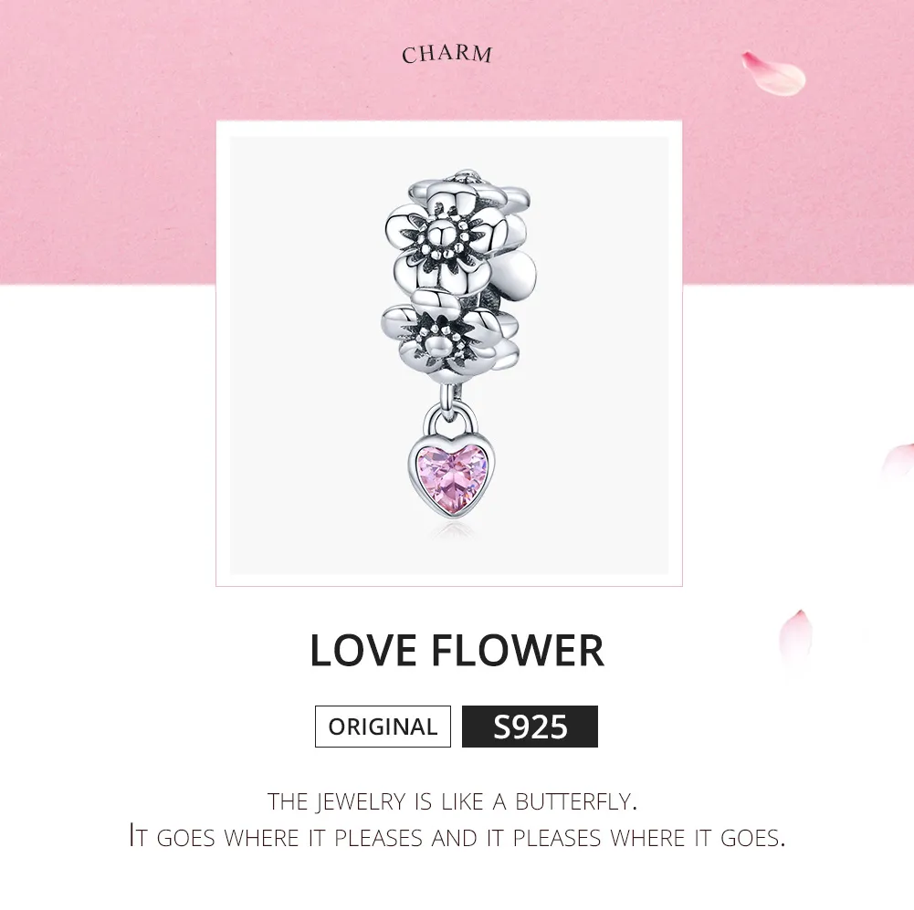 Pandora Style Silver Love Flower Charm - SCC1485