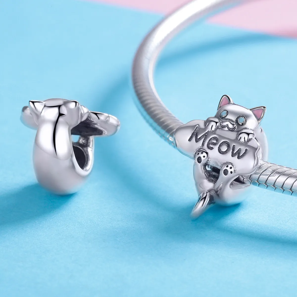 Pandora Style Silver Naughty Cat Parfymeflaske Charm - SCC874