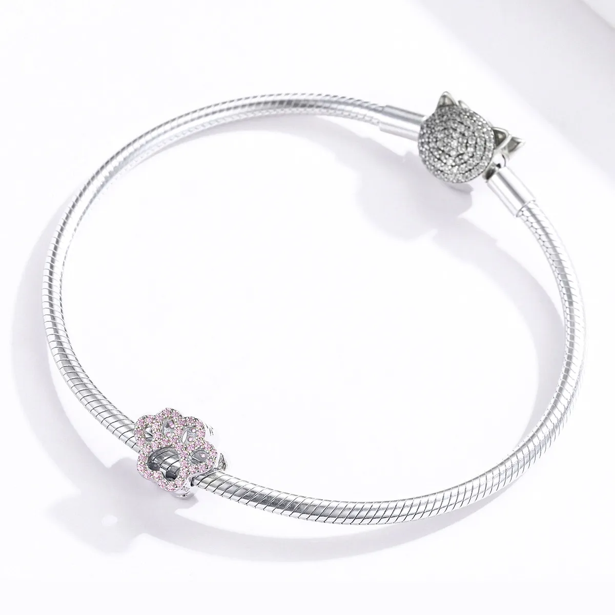 Pandora Style Silver Pink Paw Charm - BSC164