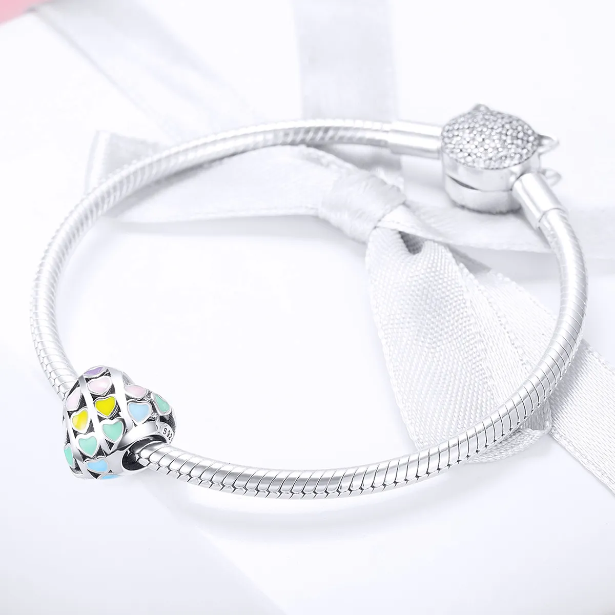 Pandora Style Silver Rainbow Heart Charm - SCC902