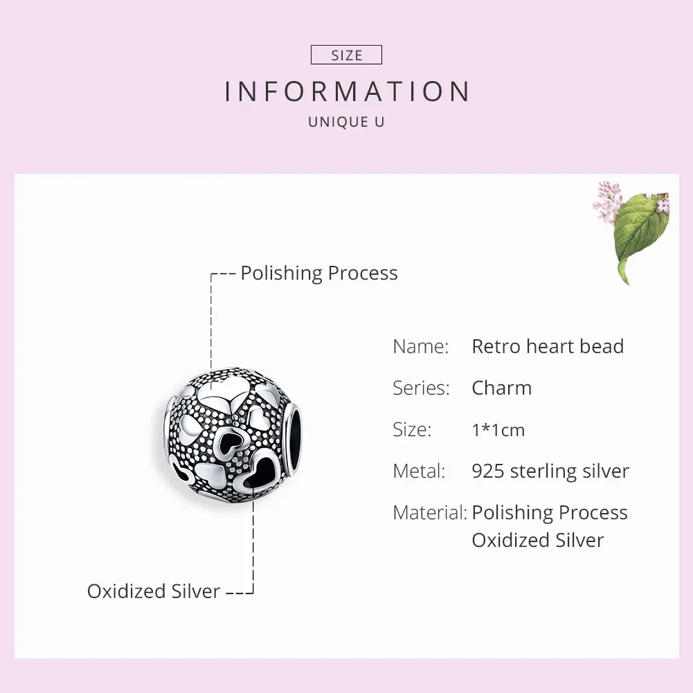 Pandora Style Silver Retro Heart Charm - SCC1451