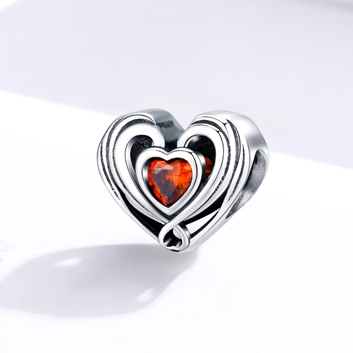 Pandora Style Silver Rubby Heart In Heart Charm - SCC1472