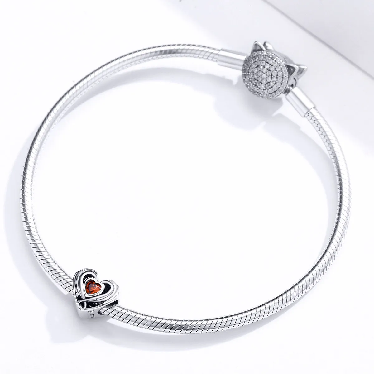 Pandora Style Silver Rubby Heart In Heart Charm - SCC1472