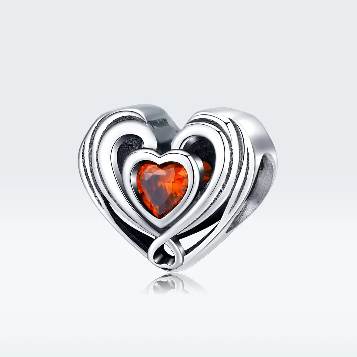 Pandora Style Silver Rubby Heart In Heart Charm - SCC1472