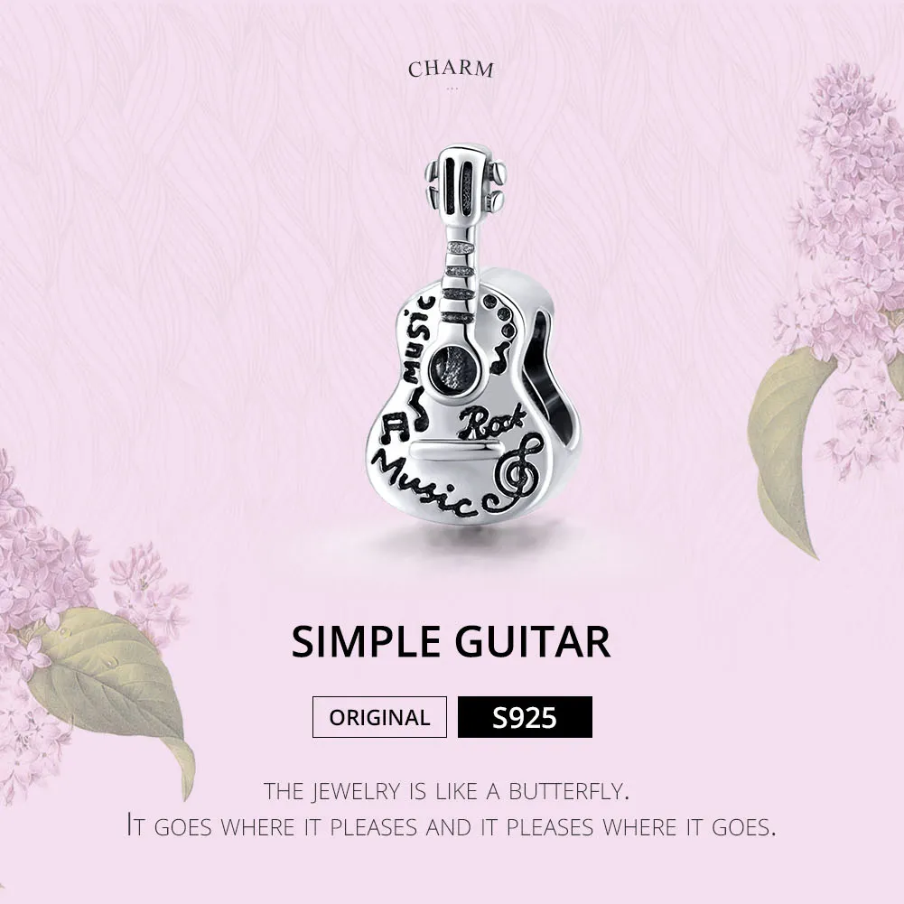 Pandora Style Silver Simple Guitar Charm - SCC1708