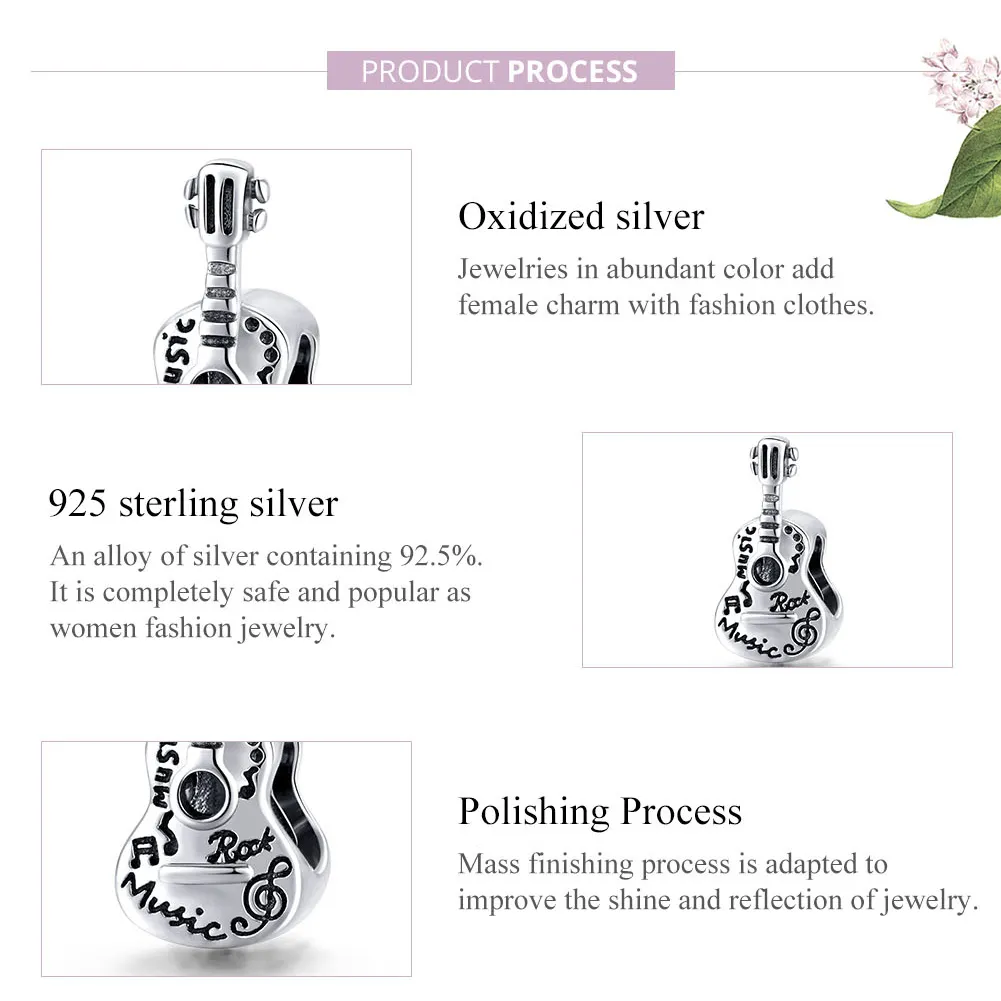 Pandora Style Silver Simple Guitar Charm - SCC1708