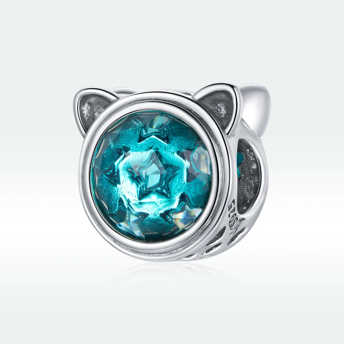 Pandora Style Silver Teal Cat Charm - SCC1800