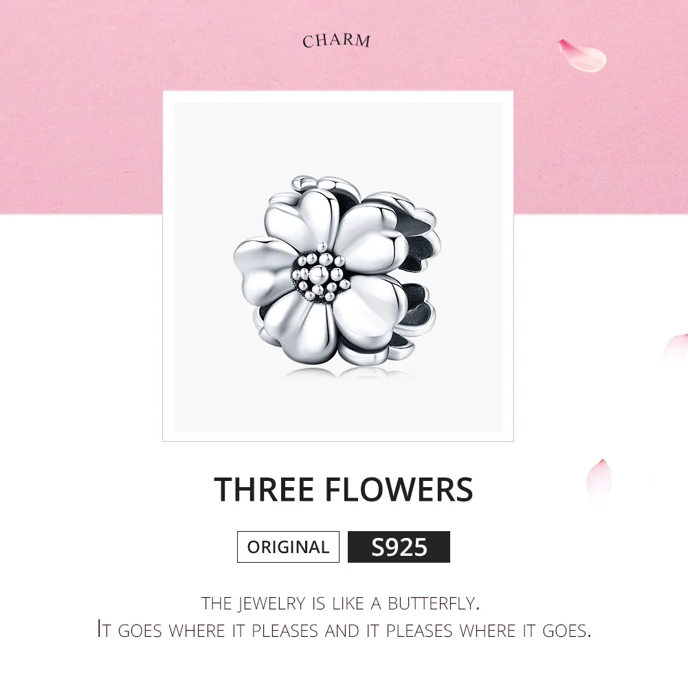 Pandora Style Silver Three Flowers Charm - SCC1486