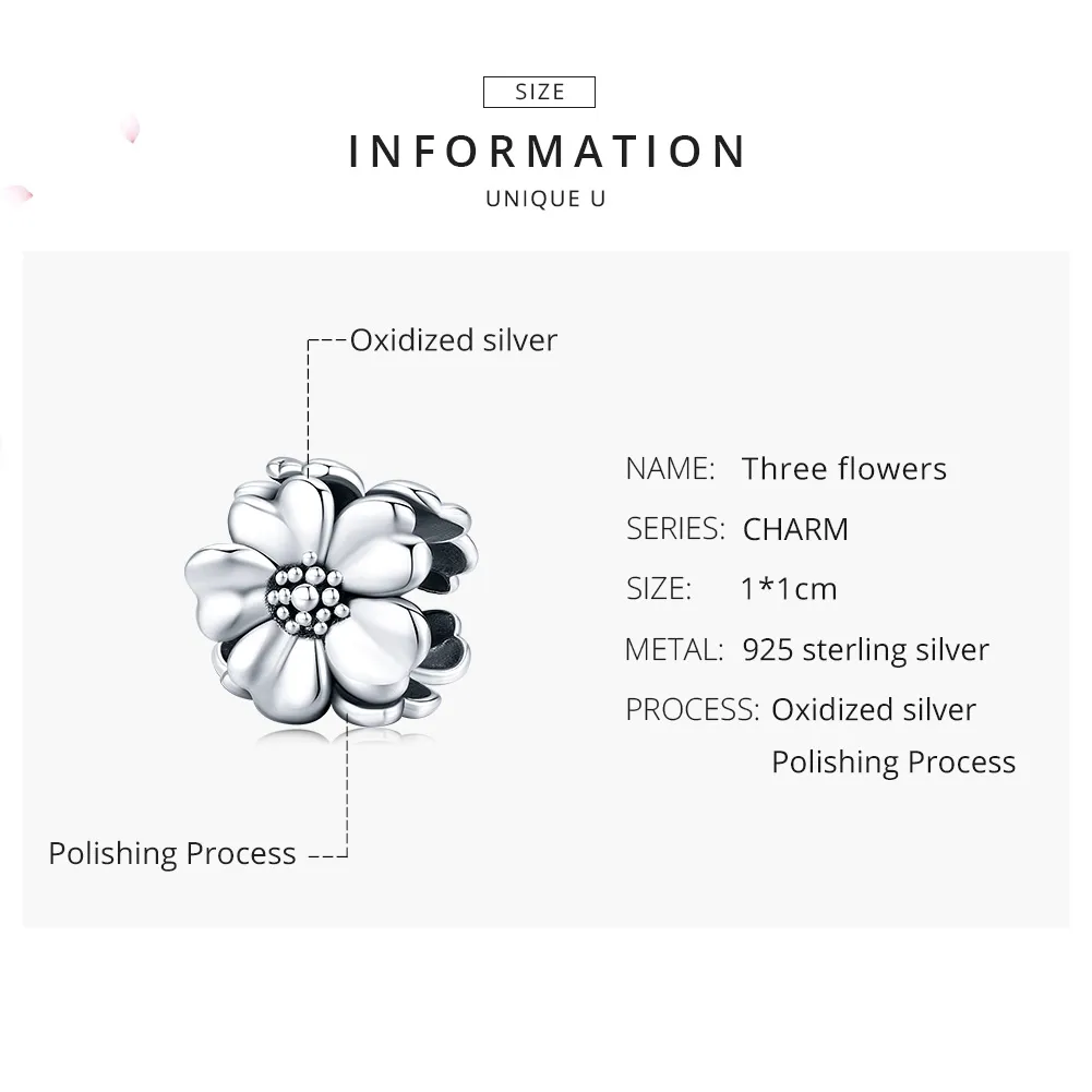 Pandora Style Silver Three Flowers Charm - SCC1486