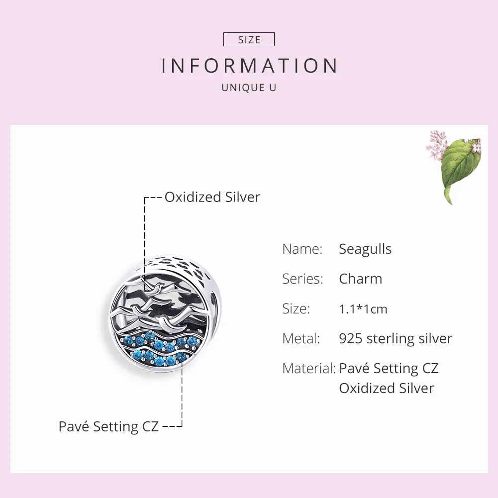 Pandora Style Silver Wave & Seagulls Charm - SCC1454