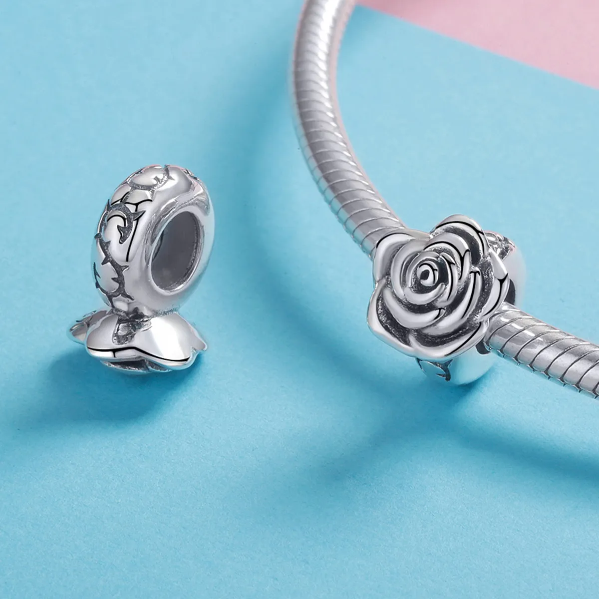 Pandora Style Silver White Rose Charm - SCC1101