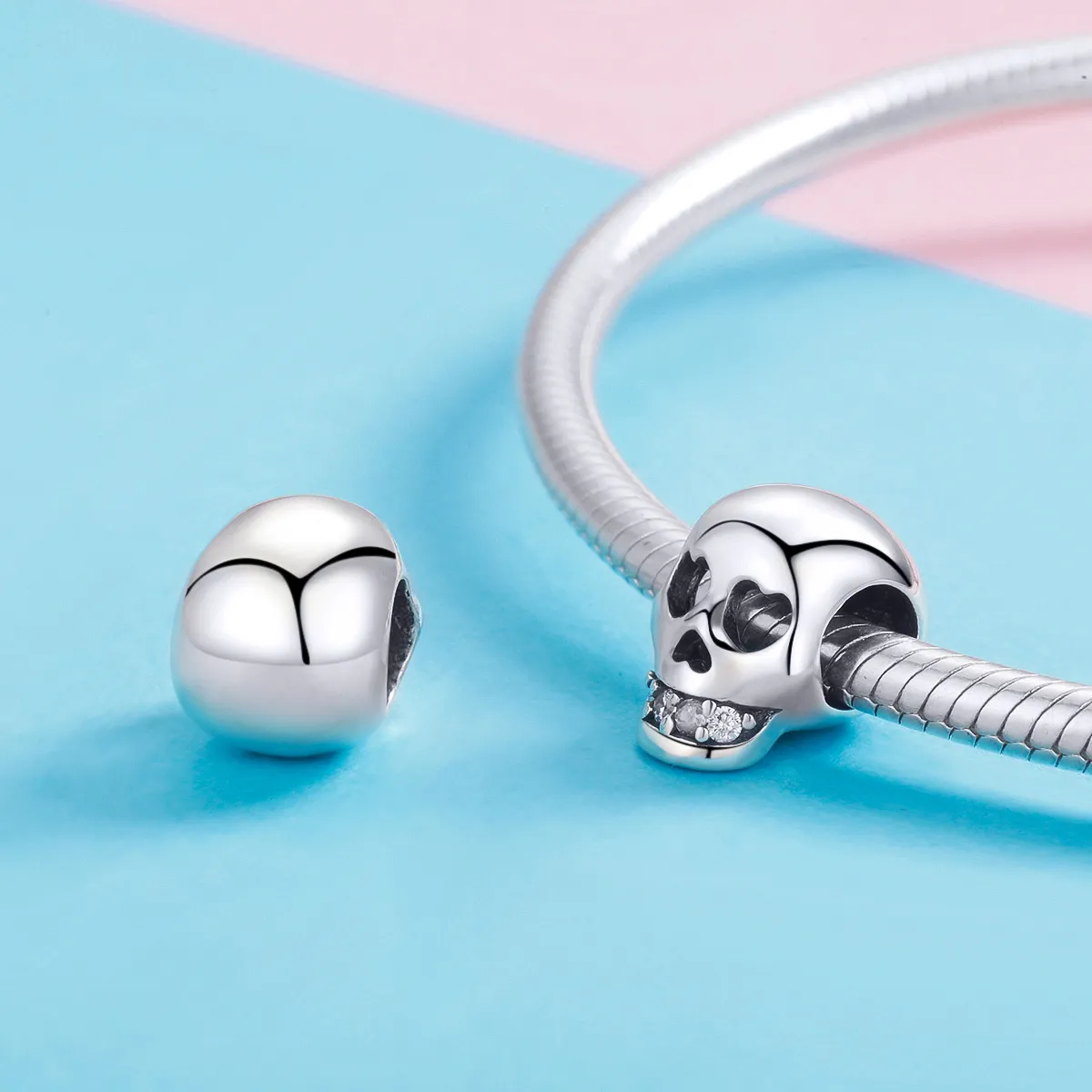 Pandora Style Silver White Skull Charm - SCC965