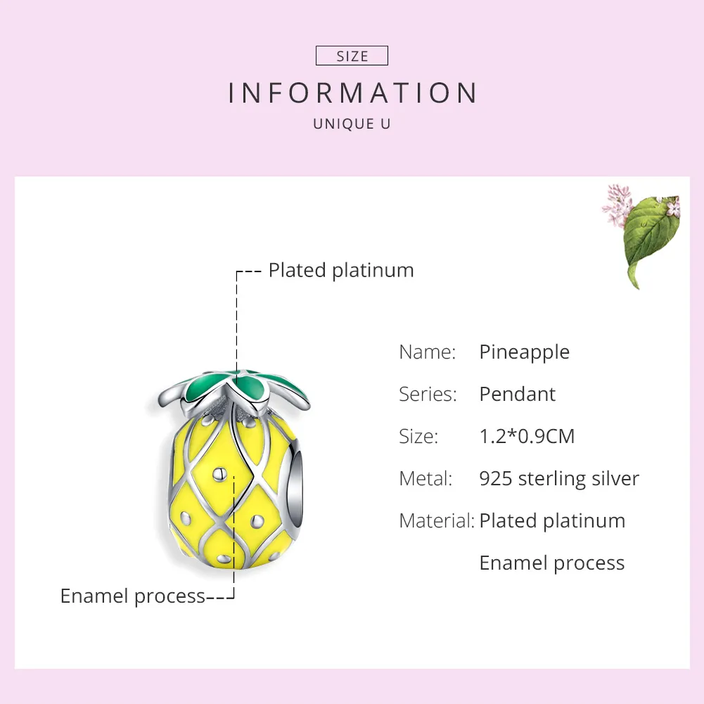 Pandora Style Sølv Ananas Charm - BSC128