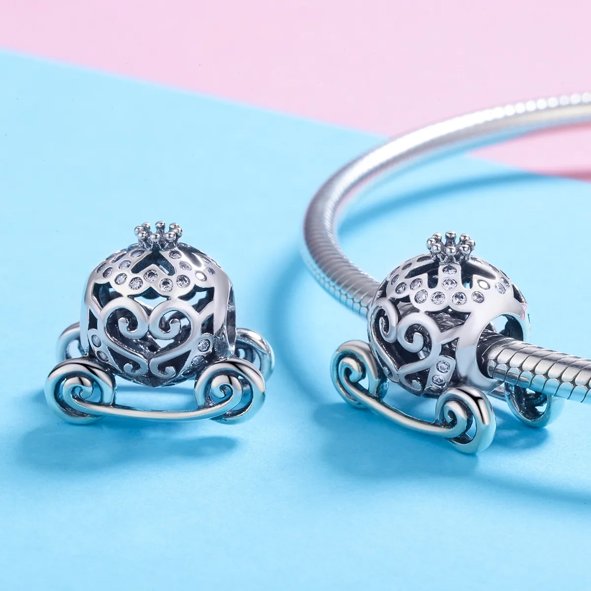 Pandora Style Sølv Askepotts Pumpkin Car Charm - SCC792