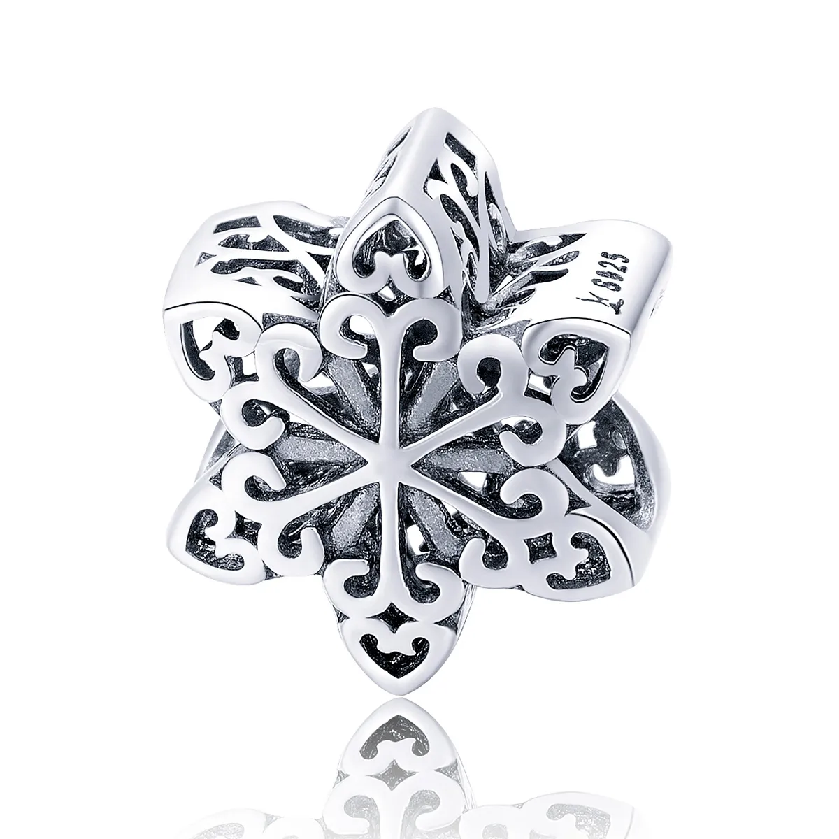 pandora style sølv glitrende snowflake charm scc719