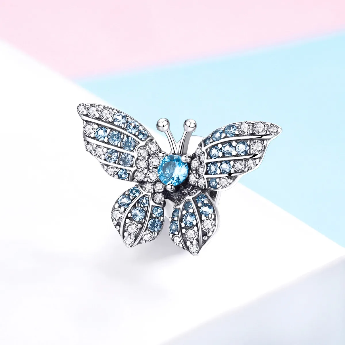 Pandora Style Silver Glitter Butterfly Charm - BSC061