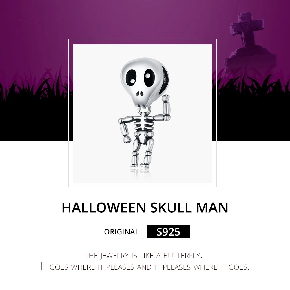 Pandora Style Sølv Halloween Skull Man Charm - SCC1617