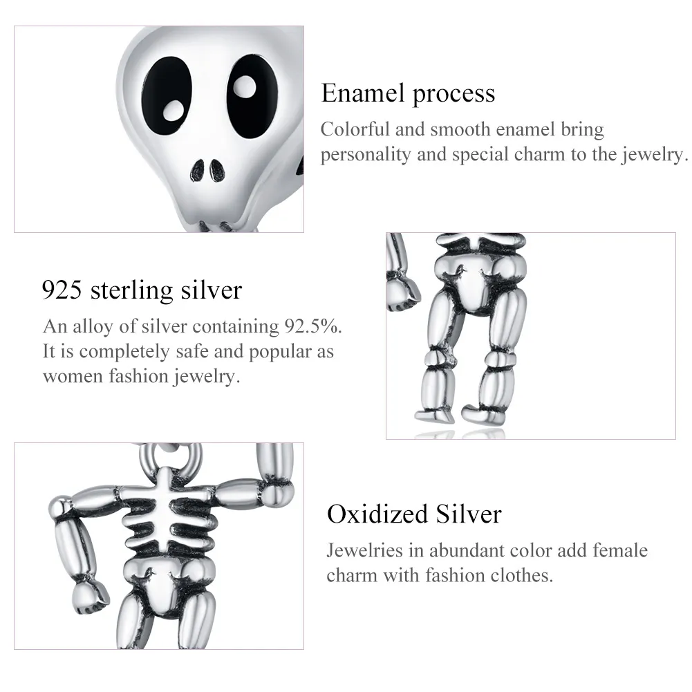 Pandora Style Sølv Halloween Skull Man Charm - SCC1617