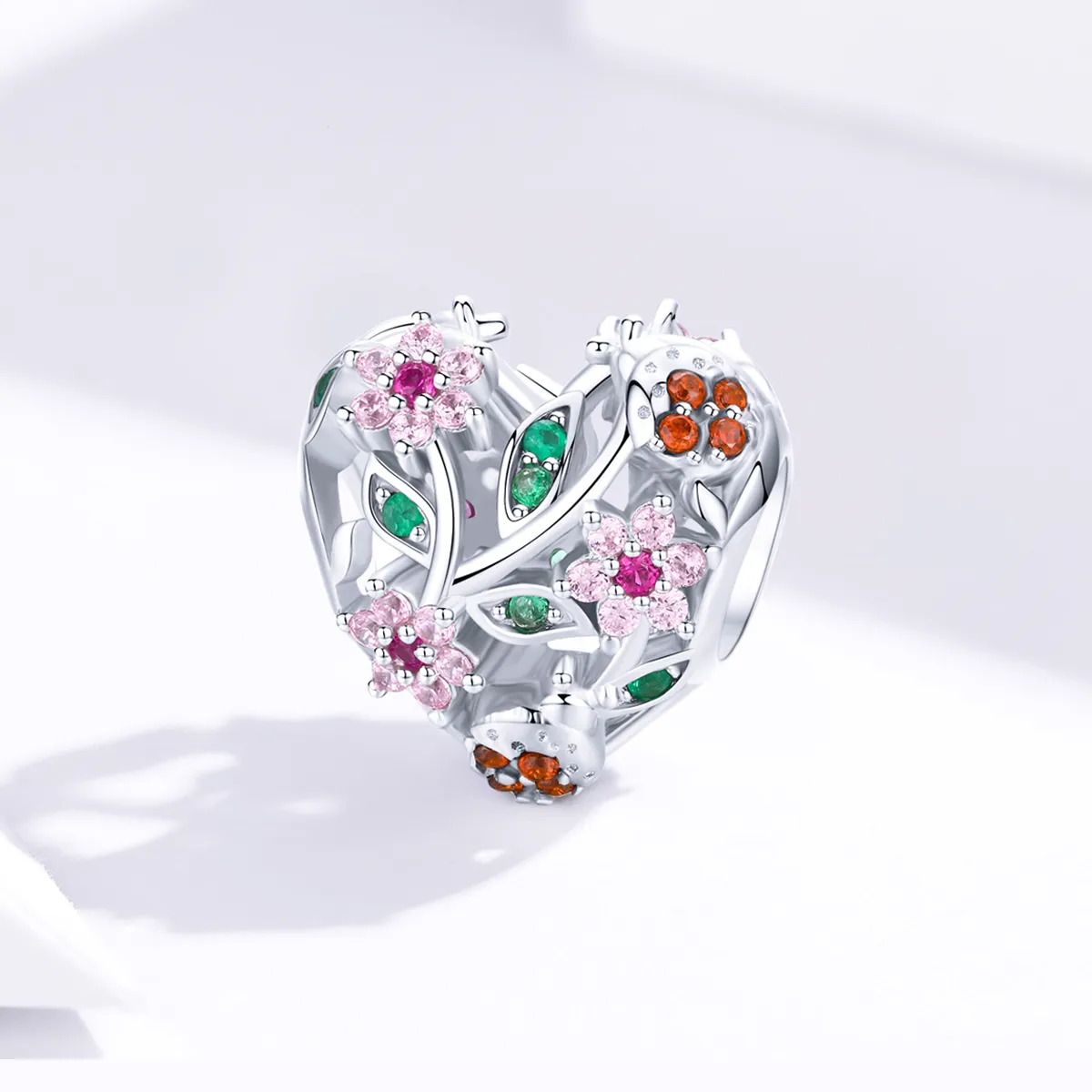 Pandora Style Sølv Ladybug & Flowers Charm - BSC117