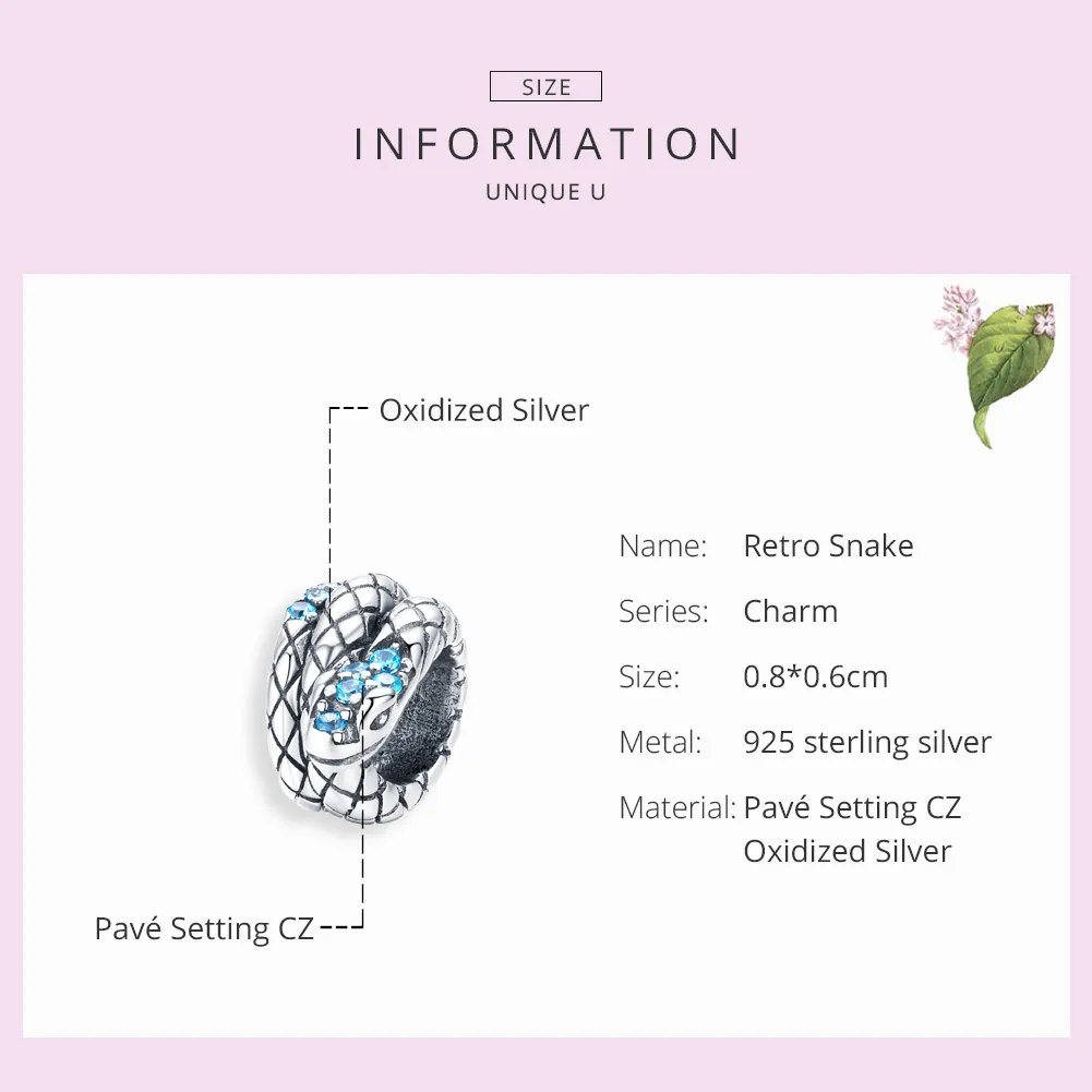 Pandora Style Sølv Retro Snake Charm - SCC1351