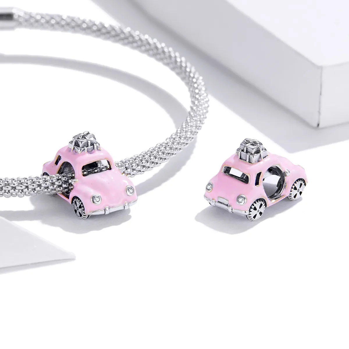 Pandora Style Sølv Rosa Bil Charm - SCC1738