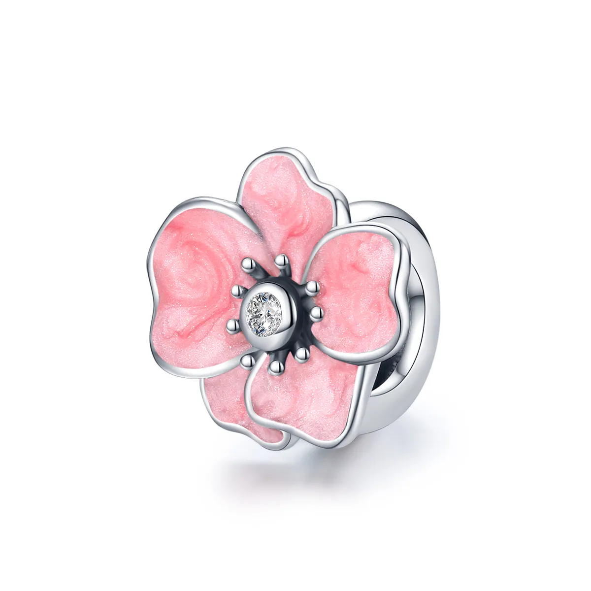 pandora style sølv rosa flower charm scc1729