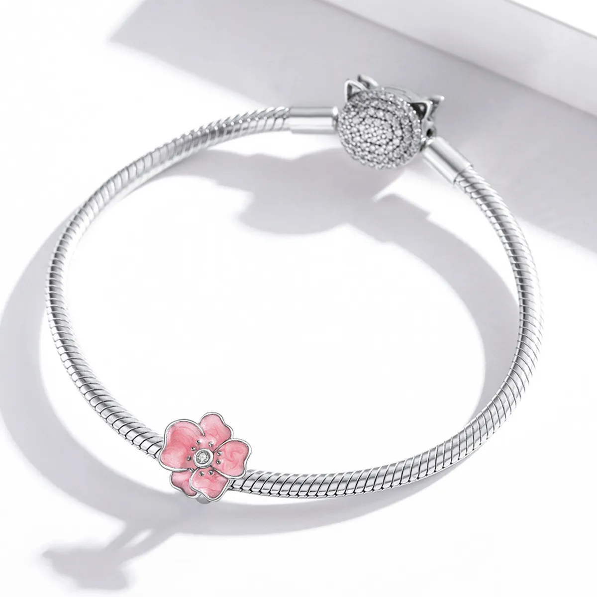 Pandora Style Sølv Rosa Flower Charm - SCC1729