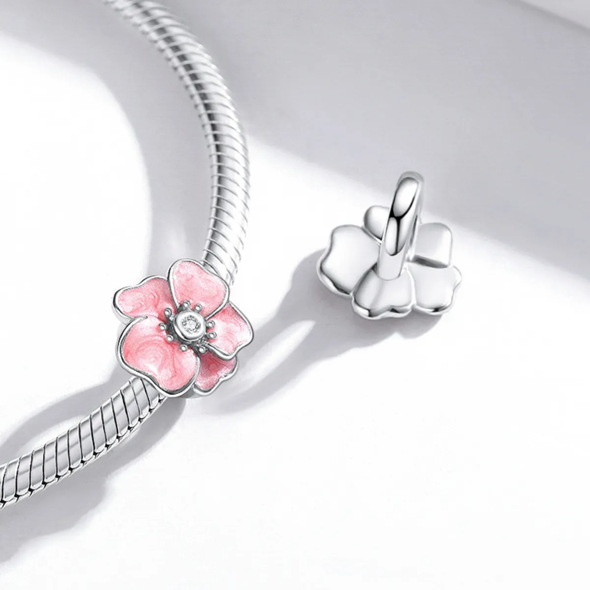 Pandora Style Sølv Rosa Flower Charm - SCC1729