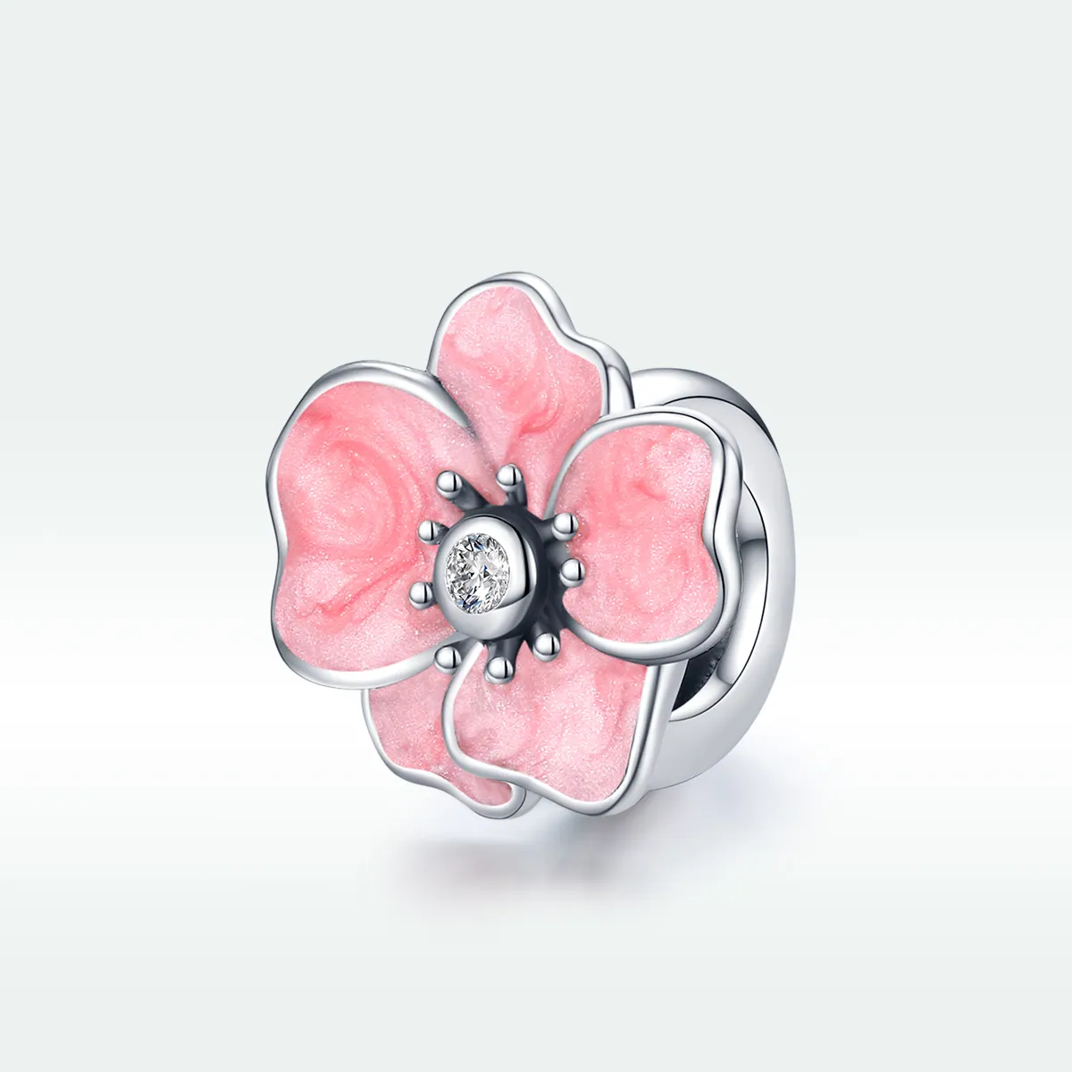 Pandora Style Sølv Rosa Flower Charm - SCC1729