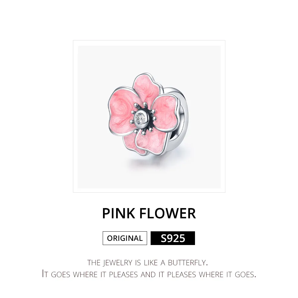 Pandora Style Sølv Rosa Flower Charm - SCC1729