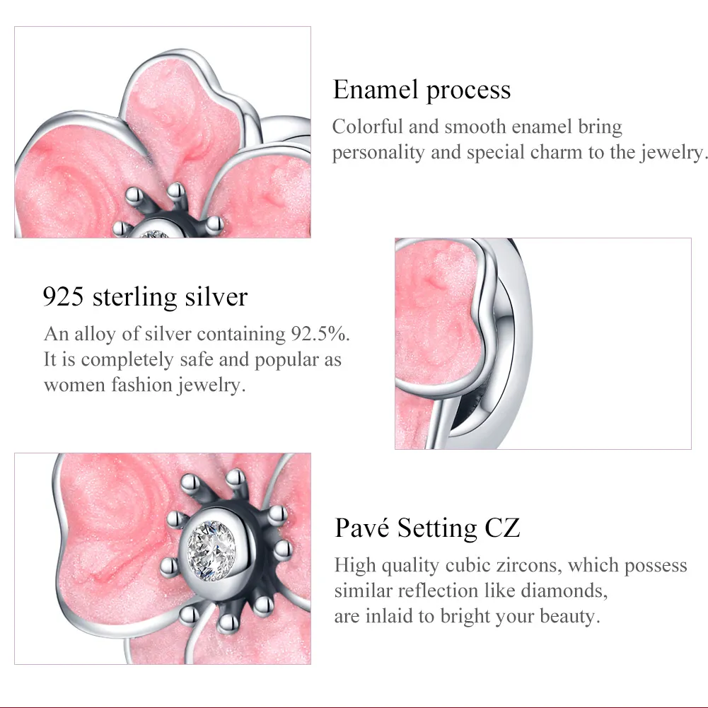 Pandora Style Sølv Rosa Flower Charm - SCC1729