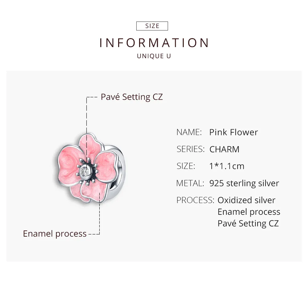 Pandora Style Sølv Rosa Flower Charm - SCC1729