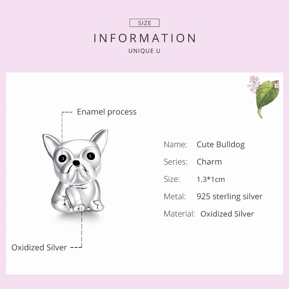 Pandora Style Sølv Søt Frenchie Bulldog Charm - SCC1599