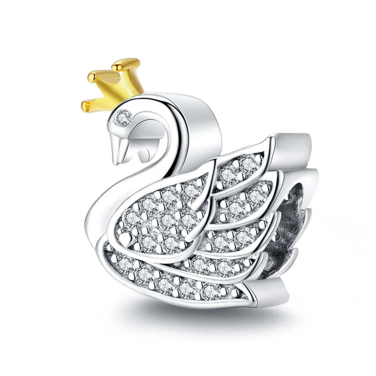 Pandora Style Two Tone Bicolor Princess Swan Charm - SCC1343