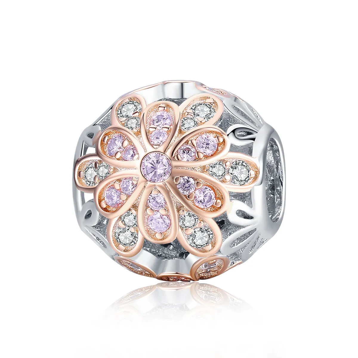 Pandora Style Two Tone Flowers Charm - SCC922