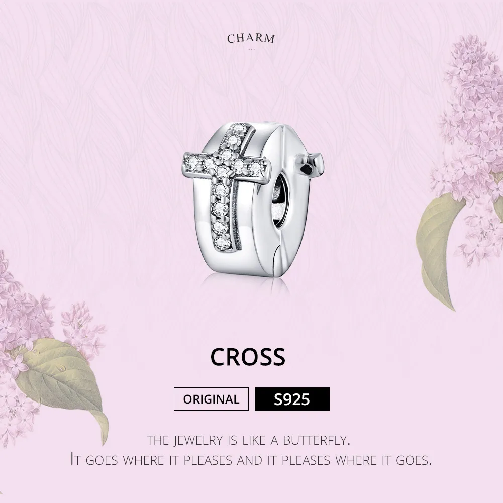 Pandora Style Silver Cross Clip - SCC1497