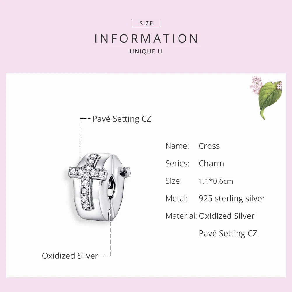 Pandora Style Silver Cross Clip - SCC1497